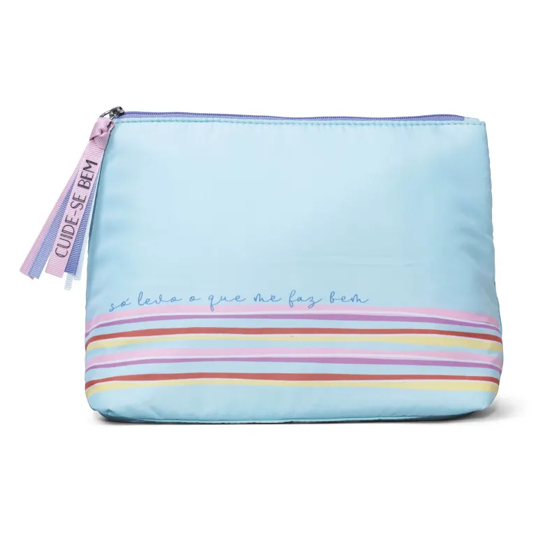 Nécessaire Azul com Listras Cuide-se Bem
