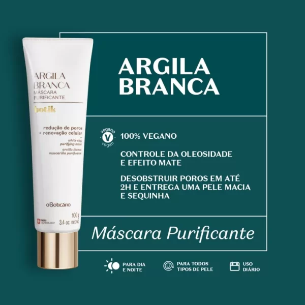 Máscara Facial Purificante Argila Branca Botik 100g