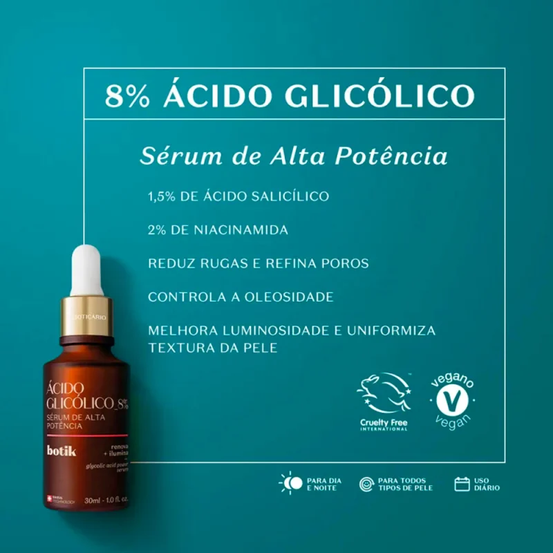 Sérum de Alta Potência Ácido Glicólico 8% Botik 30ml
