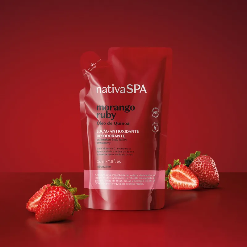 Refil Loção Antioxidante Desodorante Corporal Nativa SPA Morango Ruby 350ml