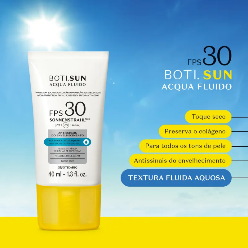 Protetor Solar Facial Antissinais FPS30 BOTI.SUN Acqua Fluido 40ml