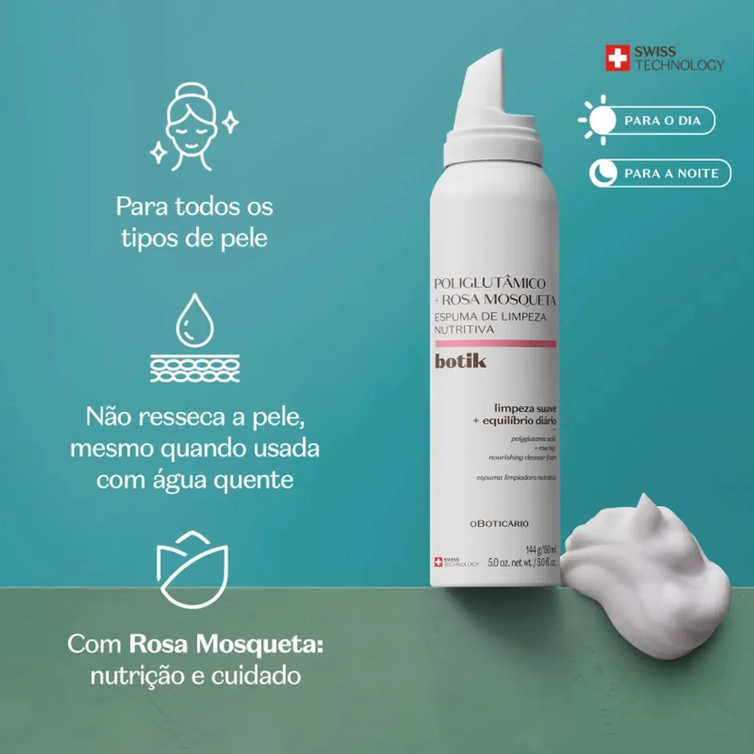 Espuma de Limpeza Nutritiva Ácido Poliglutâmico+Rosa Mosqueta Botik 150ml
